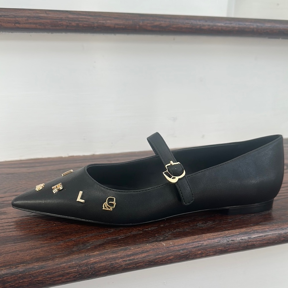 Black Mary Jane Flats with Gold Accents